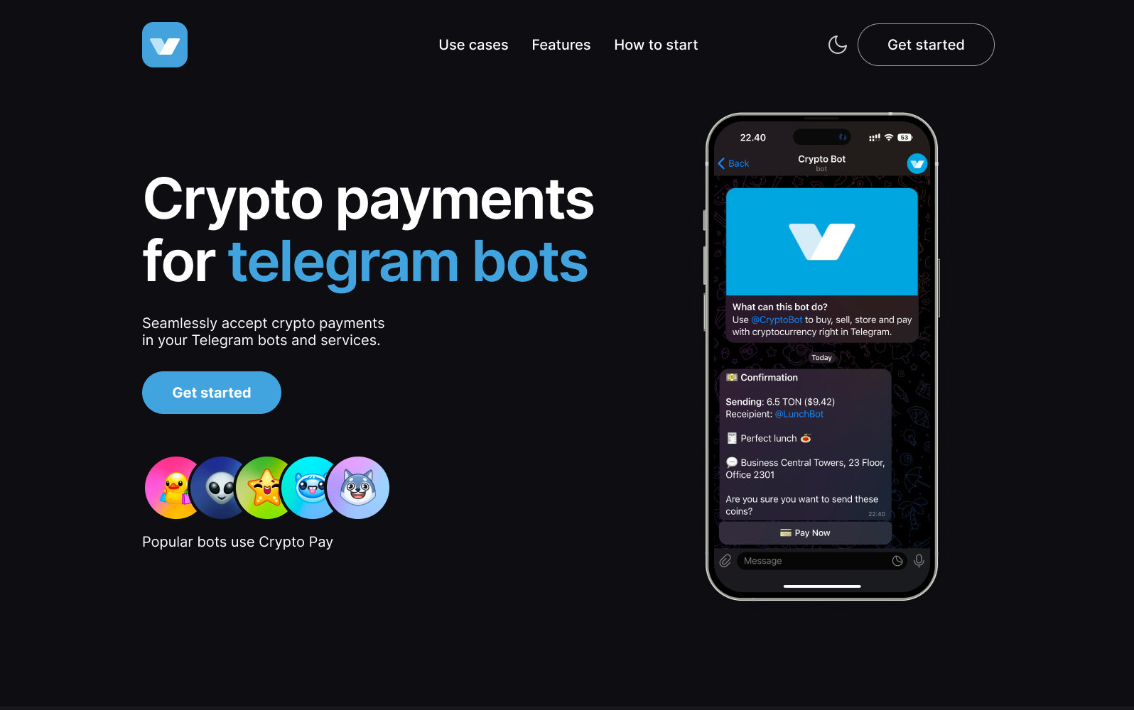 Crypto payments for telegram bots